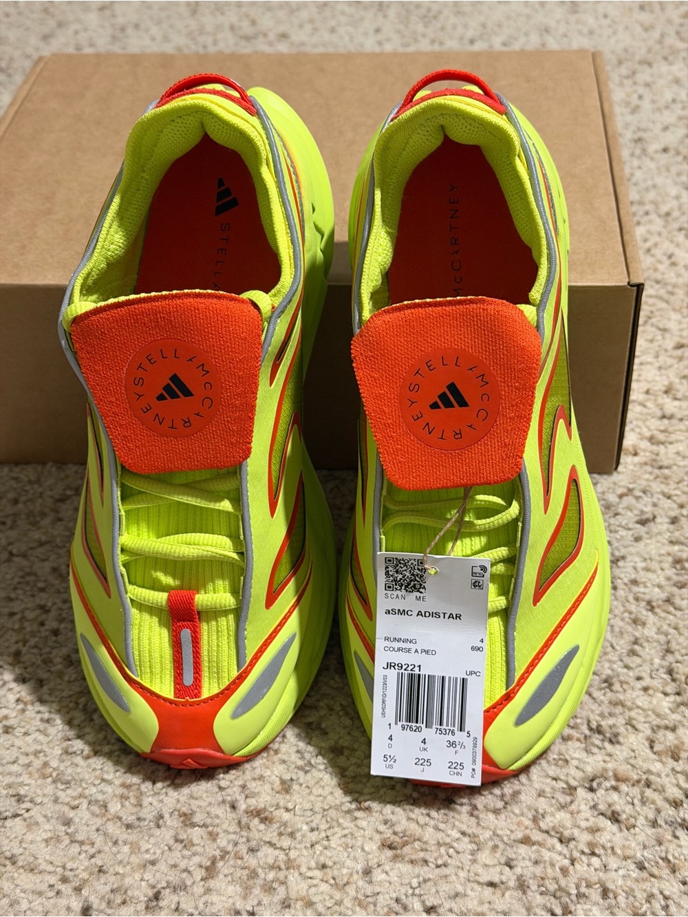 Adidas by Stella McCartney Adistar Running Shoes Preloved Lime Orange JR9221